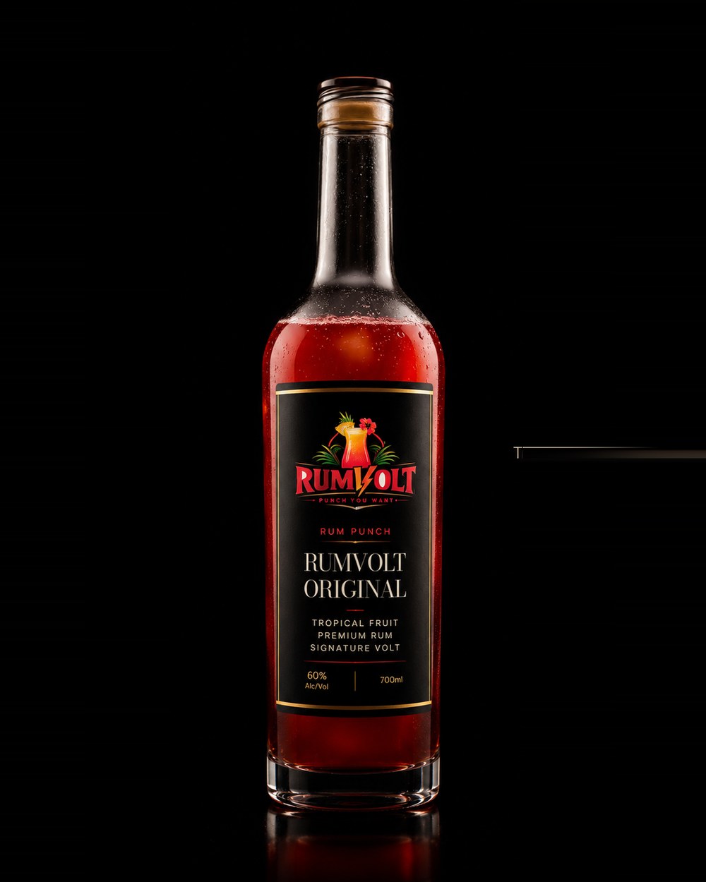 RUMVOLT ORIGINAL rum punch bottle — tropical fruit, premium rum, signature Volt. 60% Alc/Vol, 700ml
