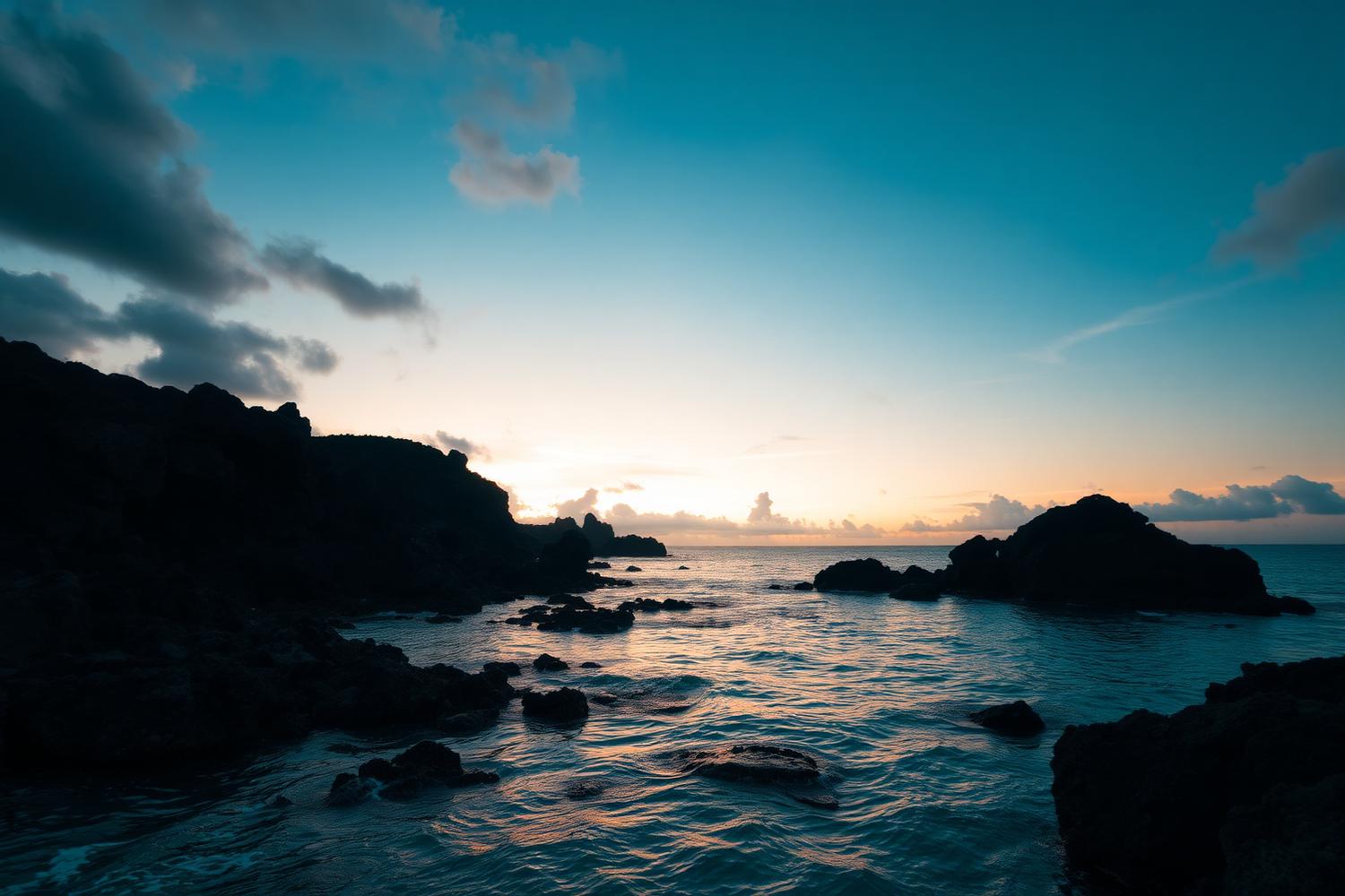 Caribbean coastline at dusk